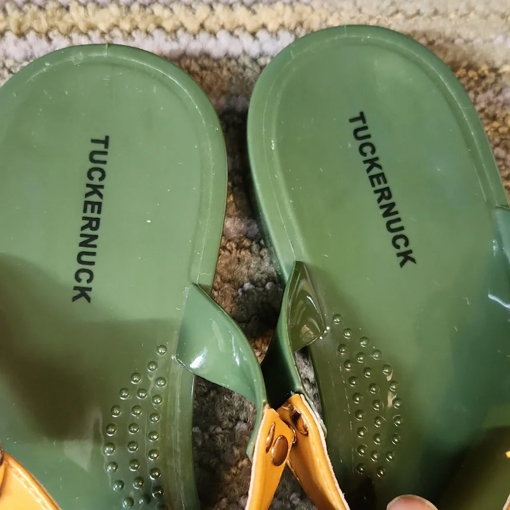 Tuckernuck Green Jelly Sandals with Yellow Straps